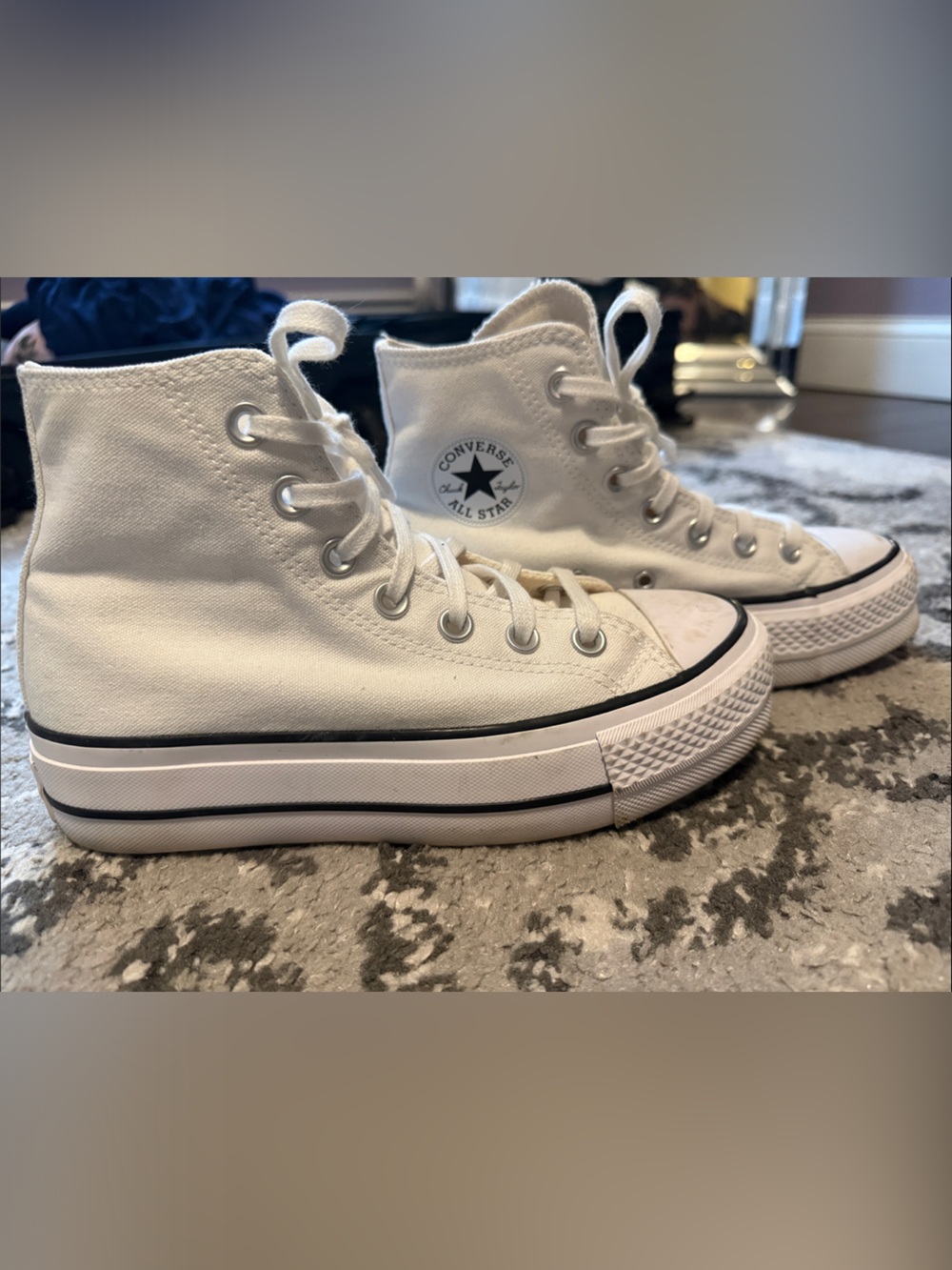 Converse White High Top Canvas Sneakers with Black Trim